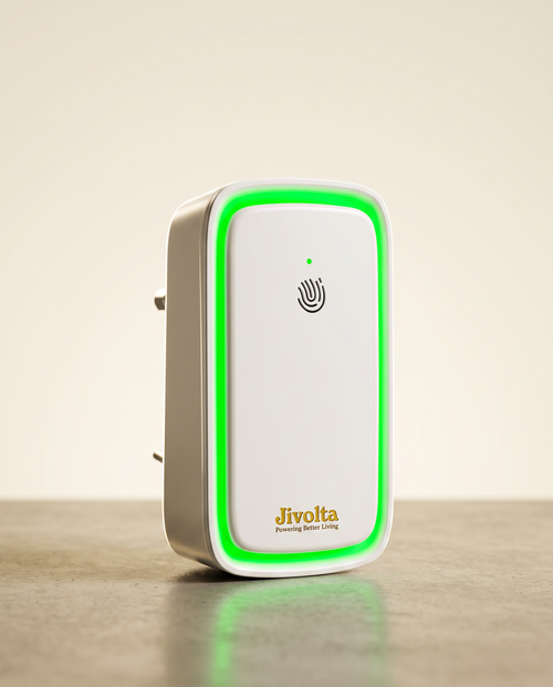 Jivolta device with green accent on a wooden surface