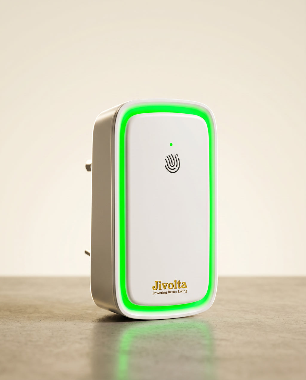 Jivolta device with green accent on a wooden surface